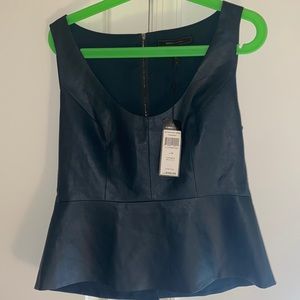 BCBG teal vegan leather peplum top